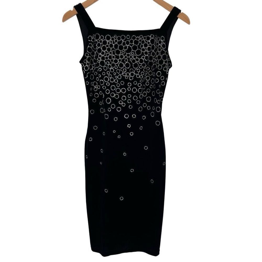 Vintage Jessica McClintock Gunne Sax Velvet Glitter‎ Sheath Dress Women 3 Black